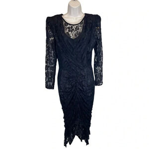 Vintage Jay Jacobs 80s gothic black lace dress whimsigoth cacoon sheath  Medium
